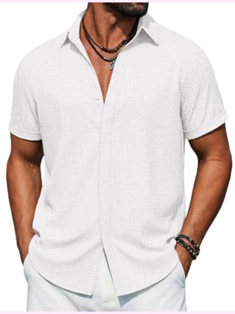 Men's Casual Linen-Look Short Sleeve Button Down Shirt Summer Beach Wedding